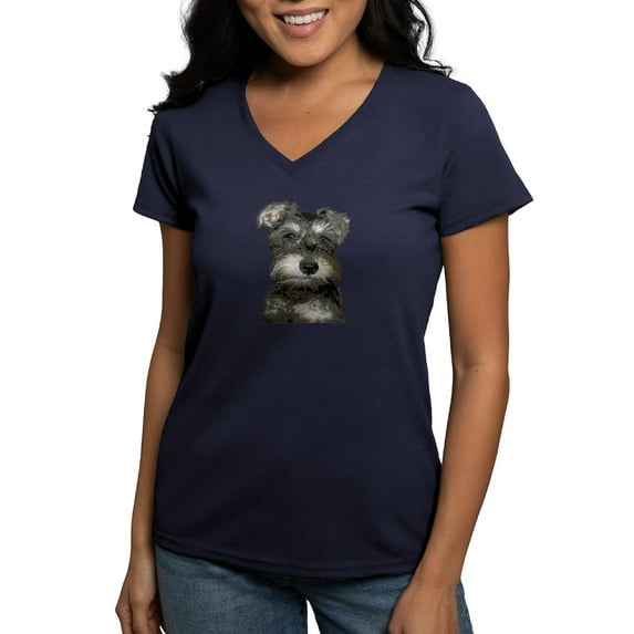 CafePress - Miniature Schnauzer Women's V Neck Dark T Shirt - Women's V-Neck Dark T-Shirt