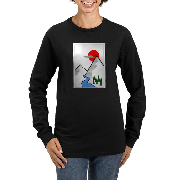 CafePress - Minimal Mountains Long Sleeve T Shirt - Women's Long Sleeve Graphic Tee Casual Fit