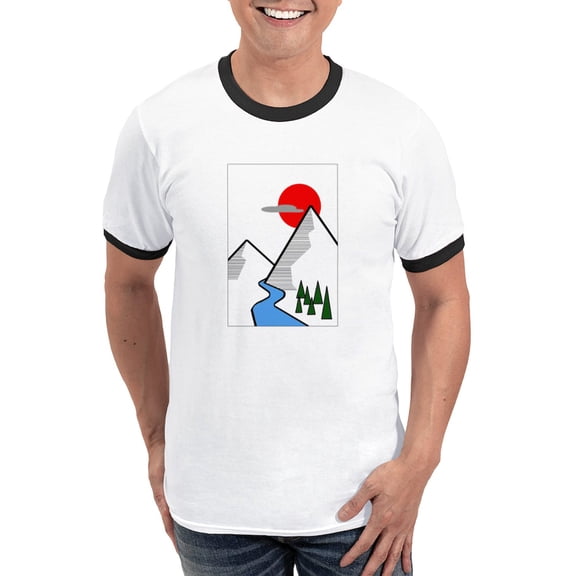 CafePress - Minimal Mountains T Shirt - 100% Cotton Ringed T-Shirt