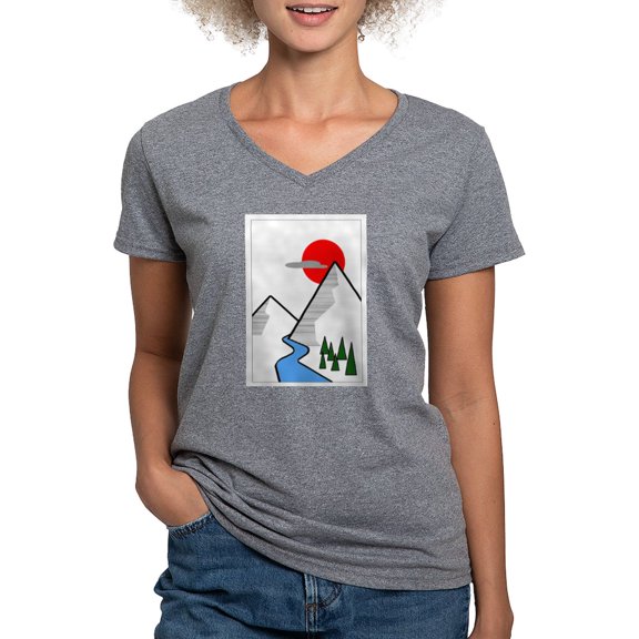 CafePress - Minimal Mountains T Shirt - Women's V-Neck Dark T-Shirt