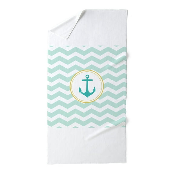 CafePress - Mint Chevron With Anchor - Large Beach Towel, Soft 30"x60" Towel with Unique Design