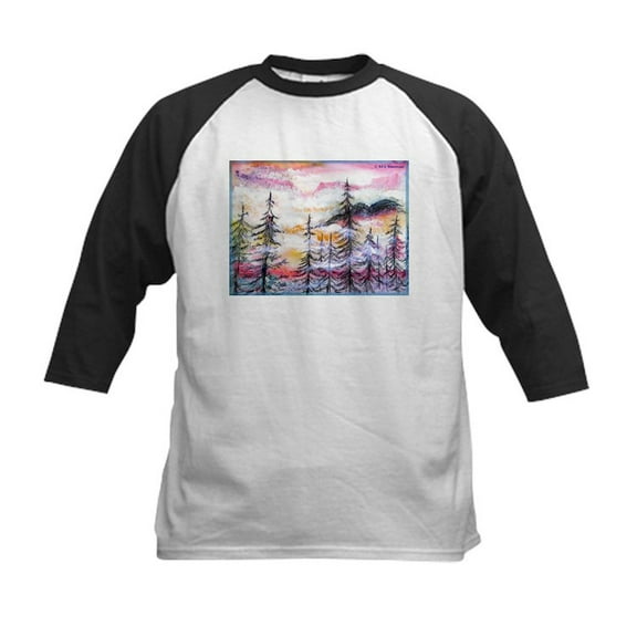 CafePress - Misty Mountains, Art, Kids Baseball Jersey - Kids Cotton Baseball Jersey, 3/4 Sleeve Shirt
