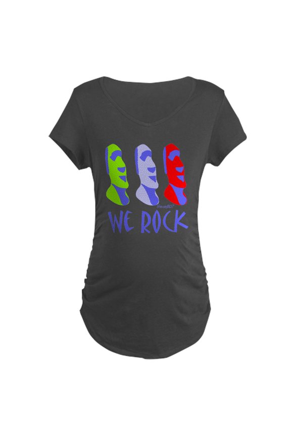 - Moai We Rock In Purple Maternity Dark T Shirt - Maternity Dark T-Shirt