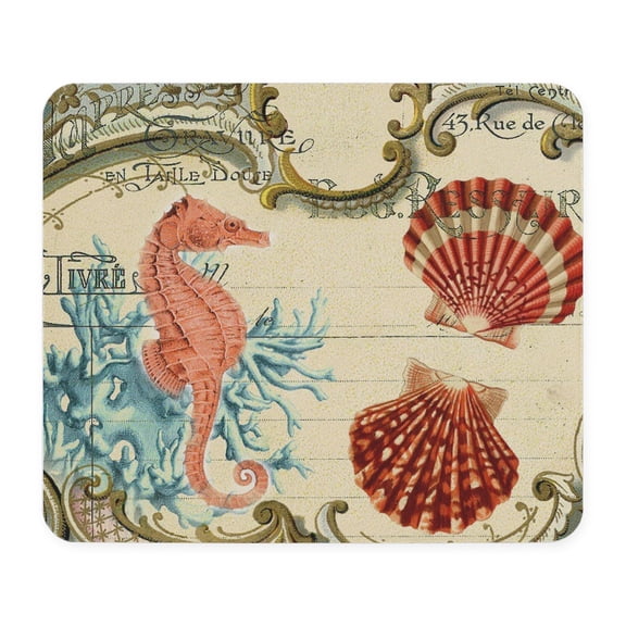CafePress - Modern Beach Seashells Seahorse Coral Paris Art Mo - Non-slip Rubber Mousepad, Gaming Mouse Pad