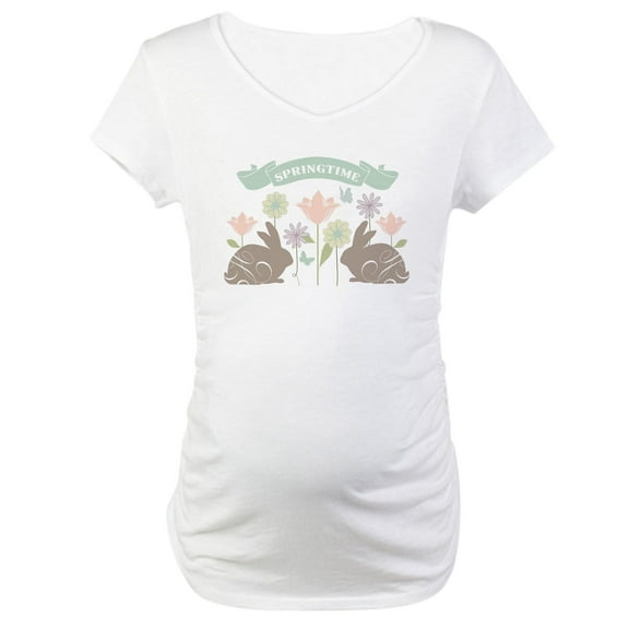 CafePress - Modern Rustic Chic Easter Bunnies Maternity T Shir - Cotton Maternity T-shirt, Cute & Funny Pregnancy Tee