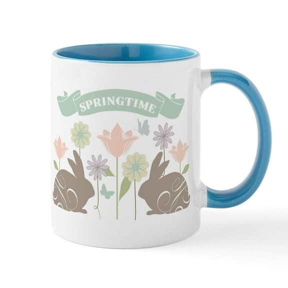 CafePress - Modern Rustic Chic Easter Bunnies Mugs - 11 oz Ceramic Mug - Novelty Coffee Tea Cup