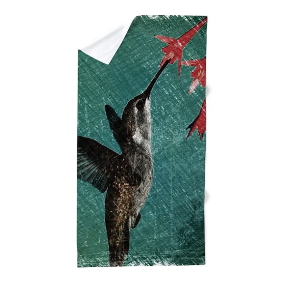 CafePress - Modern Teal Floral Hummingbird - Large Beach Towel, Soft 30"x60" Towel with Unique Design
