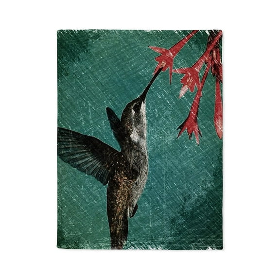 CafePress - Modern Teal Floral Hummingbird - Soft Fleece Throw Stadium Blanket, 30"x40"