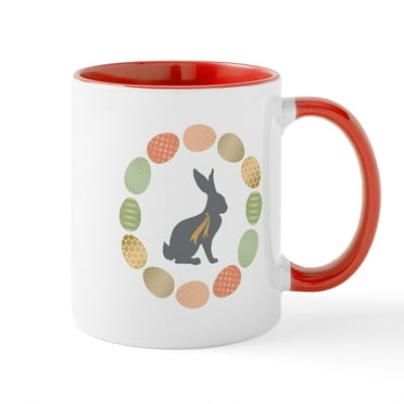 CafePress - Modern Vintage Graphic Easter Bunny And Wreath Of - 11 oz Ceramic Mug - Novelty Coffee Tea Cup