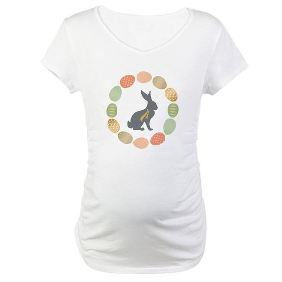 CafePress - Modern Vintage Graphic Easter Bunny And Wreath Of - Cotton Maternity T-shirt, Cute & Funny Pregnancy Tee