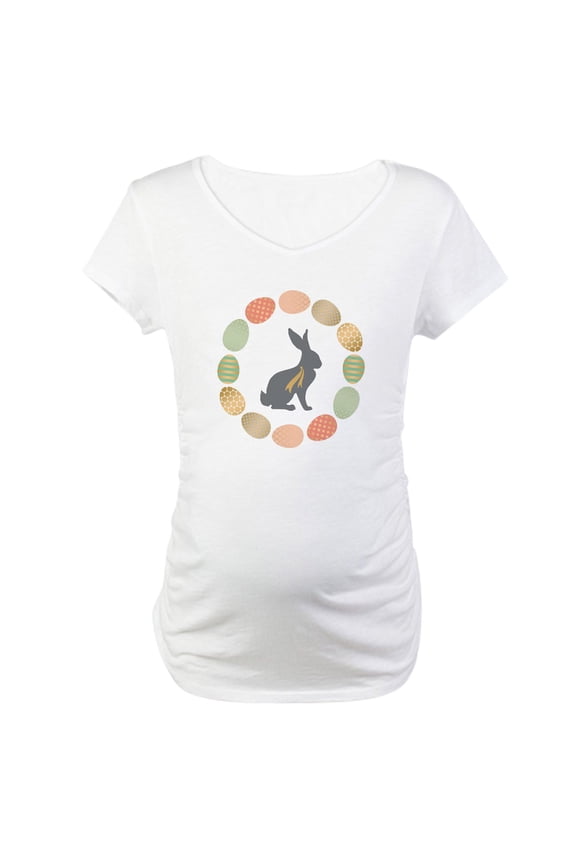 - Modern Vintage Graphic Easter Bunny And Wreath Of - Cotton Maternity T-shirt, Cute & Funny Pregnancy Tee