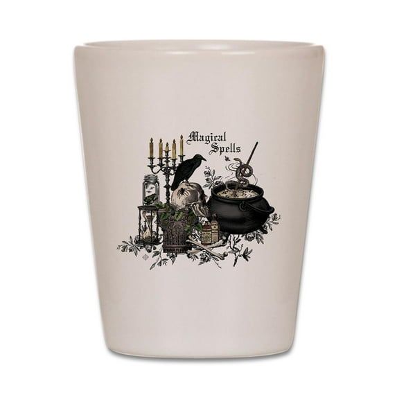 CafePress - Modern Vintage Halloween Skull - White Shot Glass, Unique and Funny Shot Glass