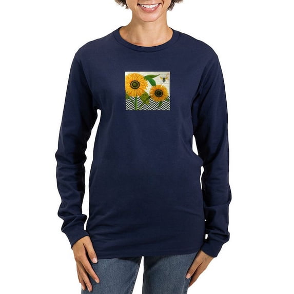 CafePress - Modern Vintage Sunflower Long Sleeve T Shirt - Women's Long Sleeve Graphic Tee Casual Fit