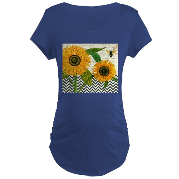 CafePress - Modern Vintage Sunflower Maternity T Shirt - Maternity Dark T-Shirt