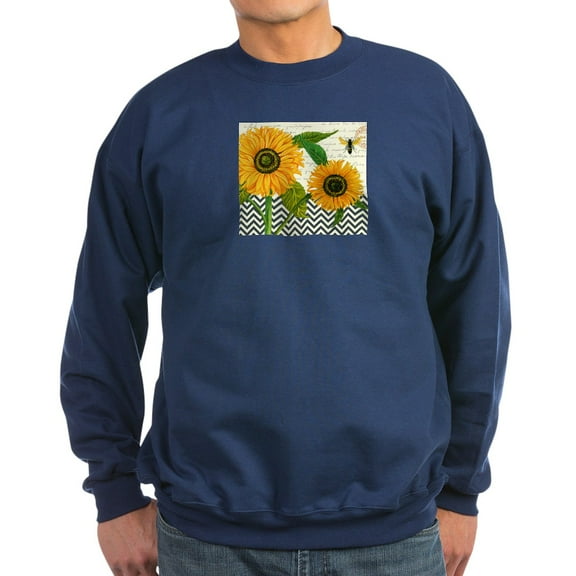 CafePress - Modern Vintage Sunflower Sweatshirt - Classic Crew Neck Sweatshirt