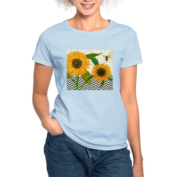 CafePress - Modern Vintage Sunflower T Shirt - Women's Classic T-Shirt