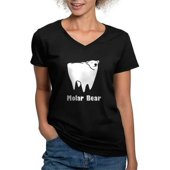 CafePress - Molar Bear Polar Tooth Bear T Shirt - Women's V-Neck Dark T-Shirt
