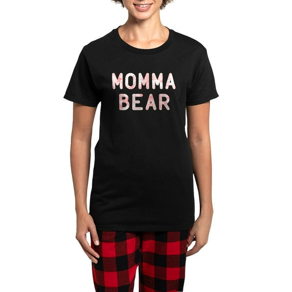 CafePress - Momma Bear Pink Women's Dark Pajamas - Women's Short Sleeve Print T-Shirt and Pants Dark Cotton Pajama Set