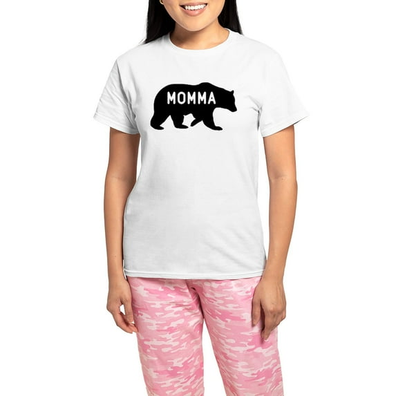 CafePress - Momma Bear Women's Light Pajamas - Women's Short Sleeve Print T-Shirt and Pants Light Cotton Pajama Set