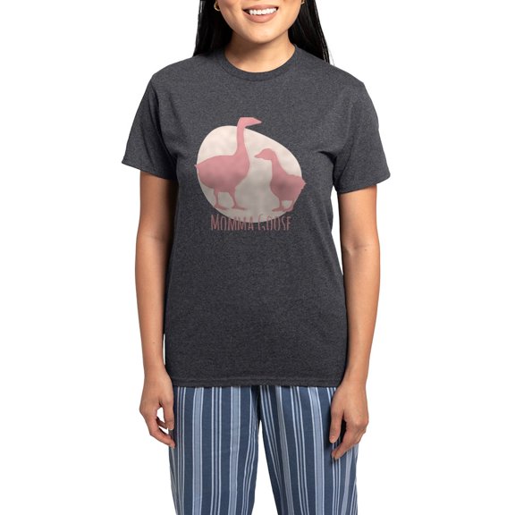 CafePress - Momma Goose - Women's Short Sleeve Print T-Shirt and Pants Charcoal Gray Cotton Pajama Set