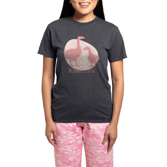 CafePress - Momma Goose - Women's Short Sleeve Print T-Shirt and Pants Charcoal Gray Cotton Pajama Set