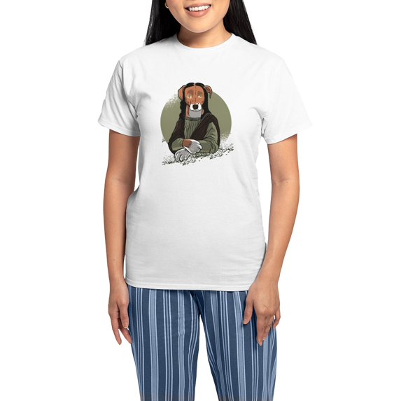 CafePress - Mona Lisa Dog Pajamas - Women's Short Sleeve Print T-Shirt and Pants Light Cotton Pajama Set