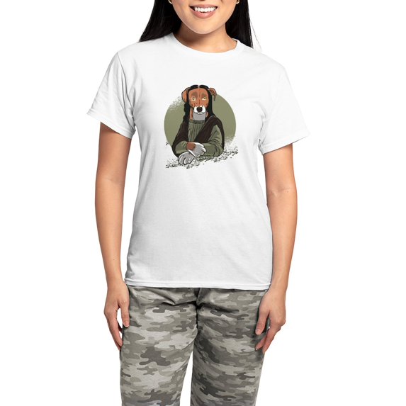 CafePress - Mona Lisa Dog Pajamas - Women's Short Sleeve Print T-Shirt and Pants Light Cotton Pajama Set
