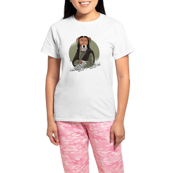 CafePress - Mona Lisa Dog Pajamas - Women's Short Sleeve Print T-Shirt and Pants Light Cotton Pajama Set