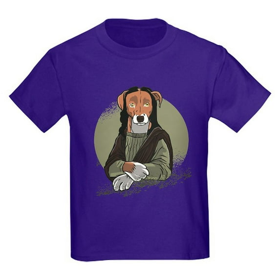 CafePress - Mona Lisa Dog T Shirt - Dark T-Shirt Kids XS-XL