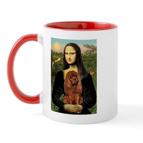 CafePress - Mona Lisa (New) & Ruby Cavalier Mug - 11 oz Ceramic Mug - Novelty Coffee Tea Cup