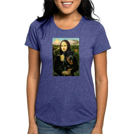 CafePress - Mona Lisa & Rottie Ash Grey T Shirt - Womens Tri-blend T-Shirt
