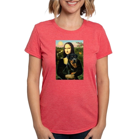 CafePress - Mona Lisa & Rottie Ash Grey T Shirt - Womens Tri-blend T-Shirt