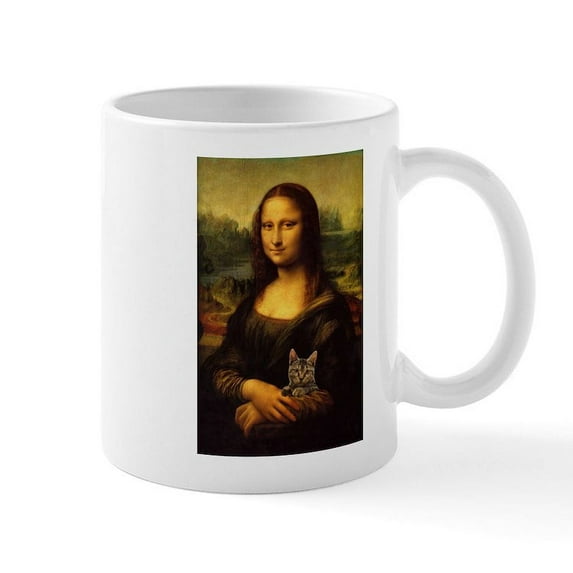 CafePress - Monalisa With Cat Mugs - 11 oz Ceramic Mug - Novelty Coffee Tea Cup