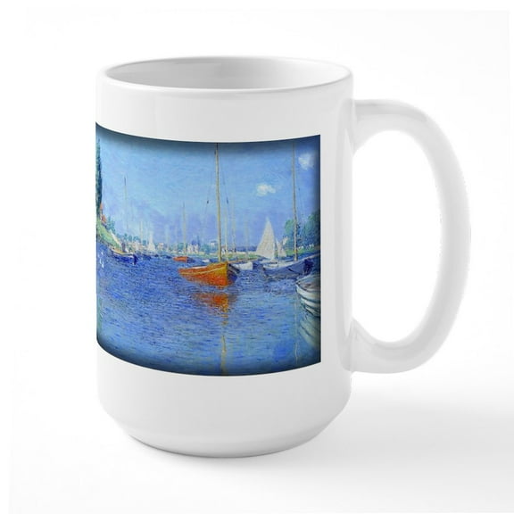 CafePress - Monet Painting, Argenteuil. Yachts, Large Mug - 15 oz Ceramic Large White Novelty Mug