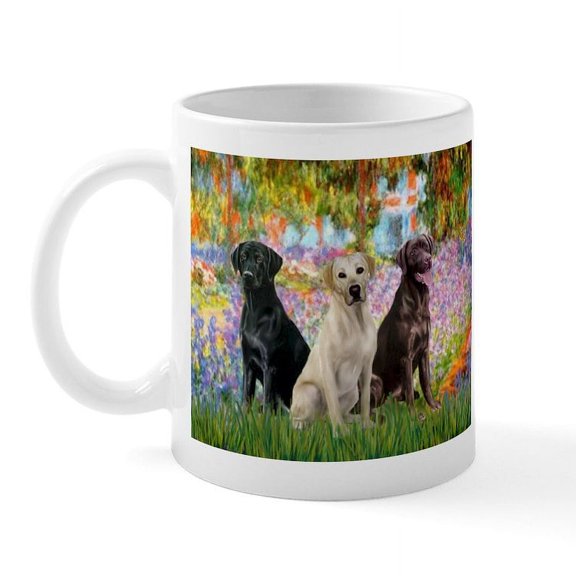 CafePress - Monet's Garden & Lab Trio Mug - 11 oz Ceramic Mug - Novelty Coffee Tea Cup