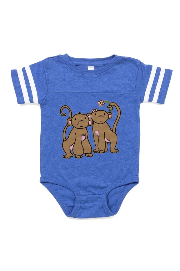 - Monkey Couple - Cute Infant Baby Football Bodysuit