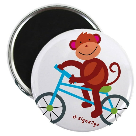 CafePress - Monkey In Blue Bike Magnet - 2.25" Round Magnet, Refrigerator Magnet, Button Magnet Style