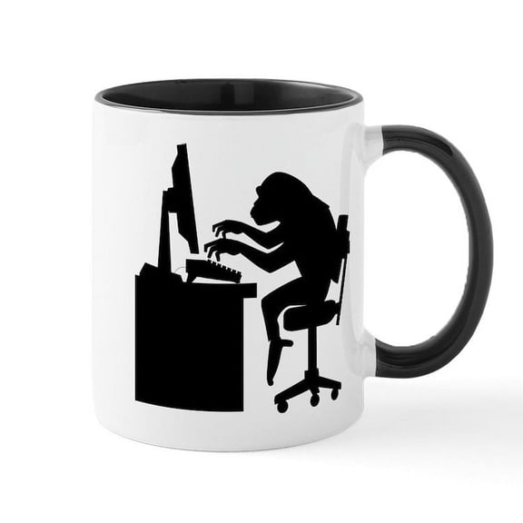 CafePress - Monkey On Computer Mugs - 11 oz Ceramic Mug - Novelty Coffee Tea Cup