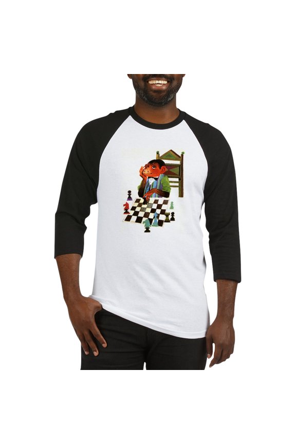 - Monkey Playing Chess Baseball Jersey - Cotton Baseball Jersey, 3/4 Raglan Sleeve Shirt