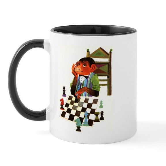 CafePress - Monkey Playing Chess Mug - 11 oz Ceramic Mug - Novelty Coffee Tea Cup