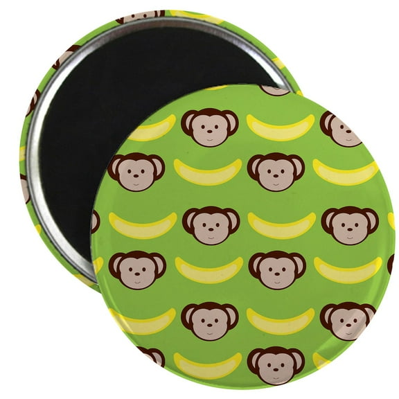CafePress - Monkeys And Bananas On Green Magnet - 2.25" Round Magnet, Refrigerator Magnet, Button Magnet Style