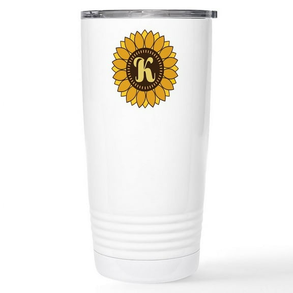 CafePress - Monogram K Sunflo 16 Oz Stainless Steel Travel Mug - Insulated Stainless Steel Travel Tumbler 20 oz.