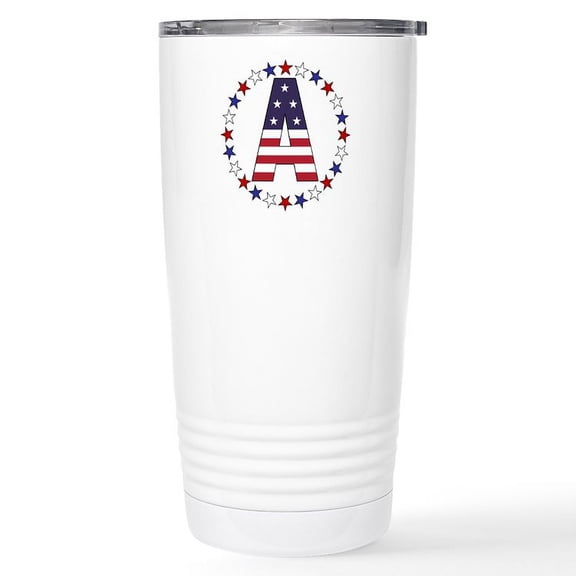 CafePress - Monogram Letter A US Flag Stars Mugs - Insulated Stainless Steel Travel Tumbler 20 oz.
