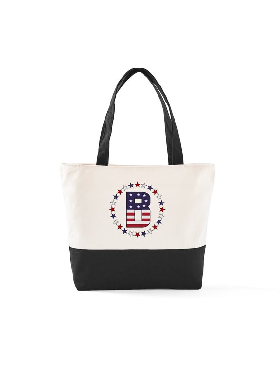 - Monogram Letter B - Two Tone, 100% Cotton, Zipper Tote Bag