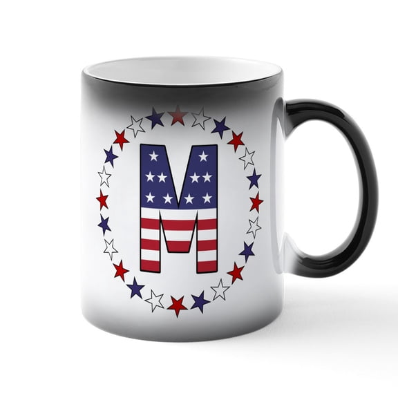 CafePress - Monogram M Patriotic - 11 oz Color Changing Magic Mug