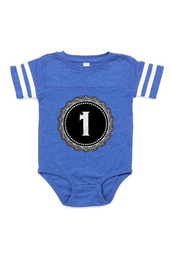 - Monogram Medallion 1 - Cute Infant Baby Football Bodysuit
