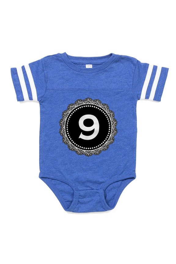 - Monogram Medallion 9 - Cute Infant Baby Football Bodysuit