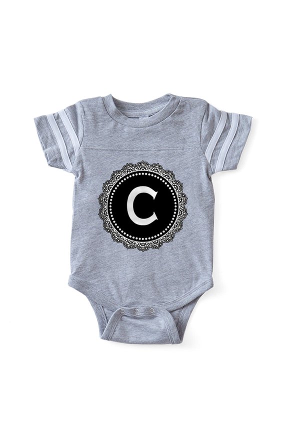 - Monogram Medallion C - Cute Infant Baby Football Bodysuit