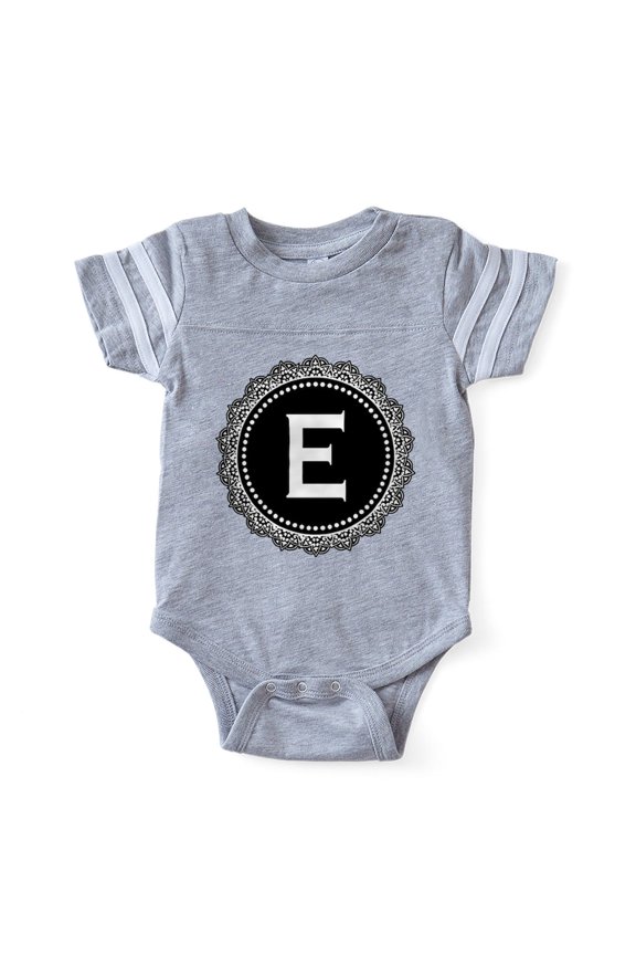 - Monogram Medallion E - Cute Infant Baby Football Bodysuit