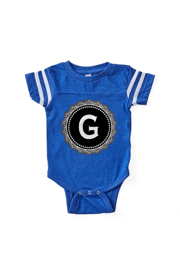 - Monogram Medallion G - Cute Infant Baby Football Bodysuit